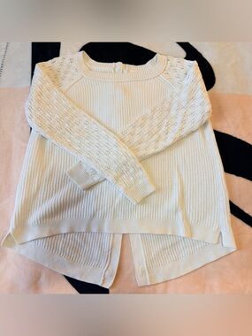 LOFT Cream Cable-Detail Scoop Neck Sweater